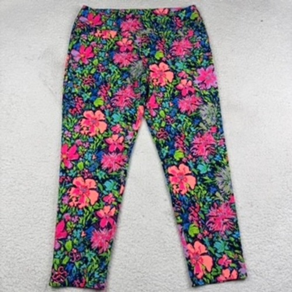 Lilly Pulitzer Luxletic Carpo Pants Legging Floral Print Blue‎ Pink Womens 16